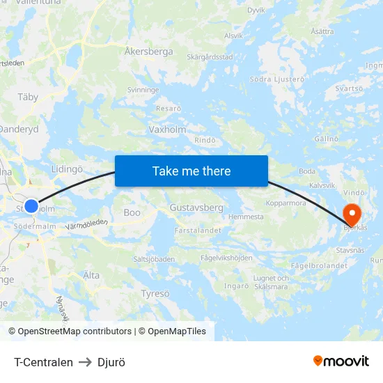 T-Centralen to Djurö map