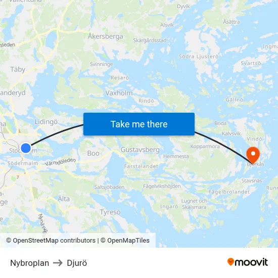 Nybroplan to Djurö map
