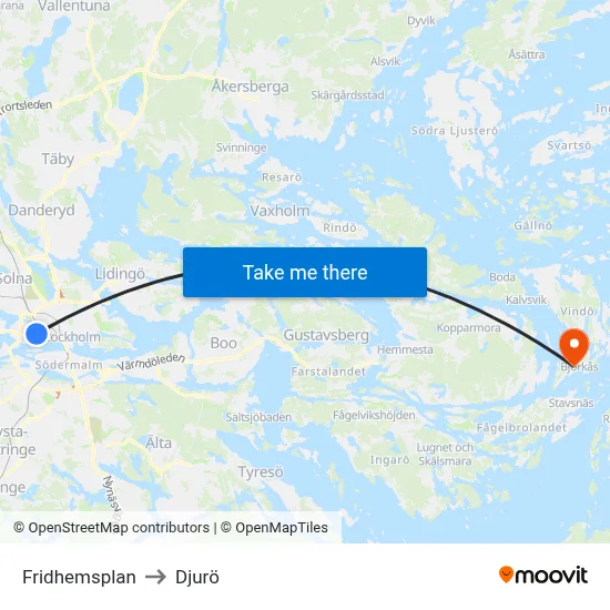 Fridhemsplan to Djurö map