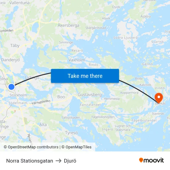 Norra Stationsgatan to Djurö map