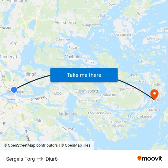 Sergels Torg to Djurö map