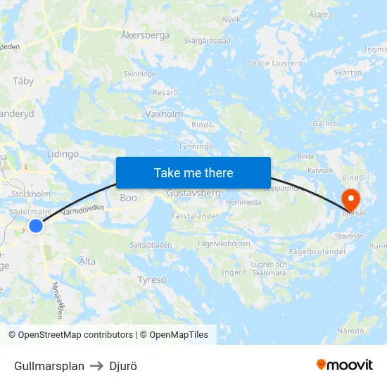 Gullmarsplan to Djurö map
