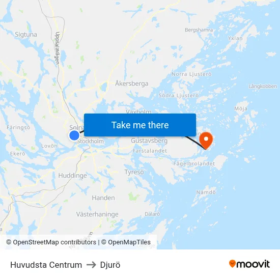 Huvudsta Centrum to Djurö map