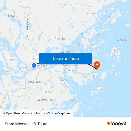 Stora Mossen to Djurö map