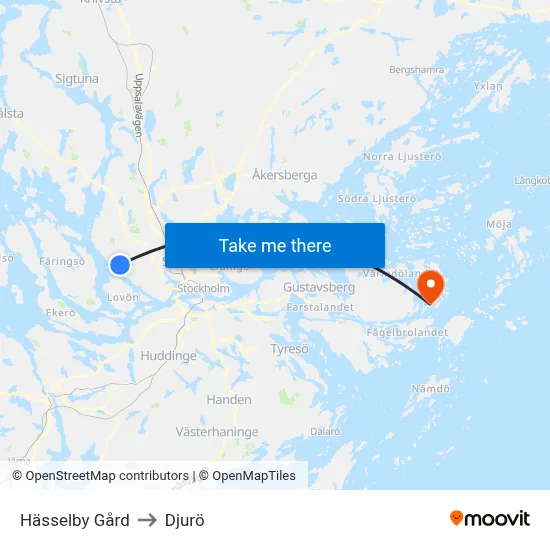 Hässelby Gård to Djurö map