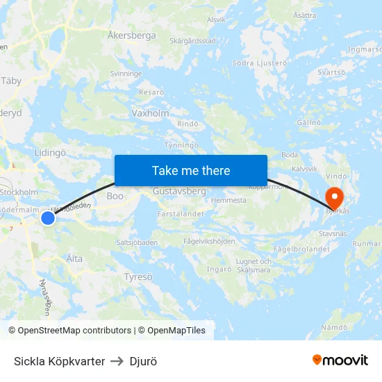 Sickla Köpkvarter to Djurö map