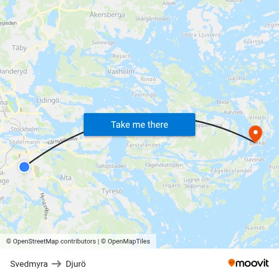 Svedmyra to Djurö map