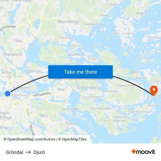 Gröndal to Djurö map