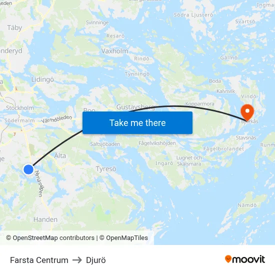 Farsta Centrum to Djurö map
