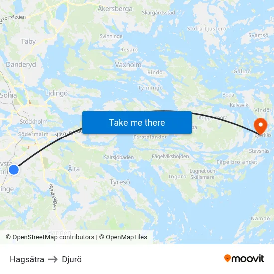 Hagsätra to Djurö map