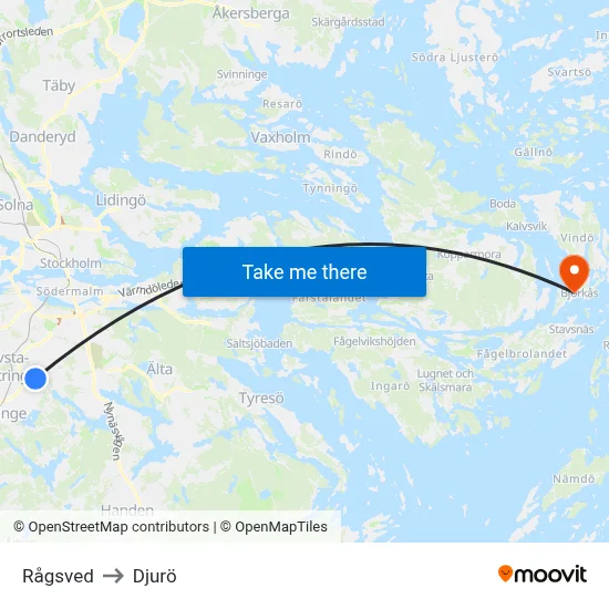 Rågsved to Djurö map