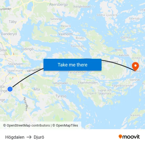 Högdalen to Djurö map