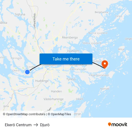 Ekerö Centrum to Djurö map