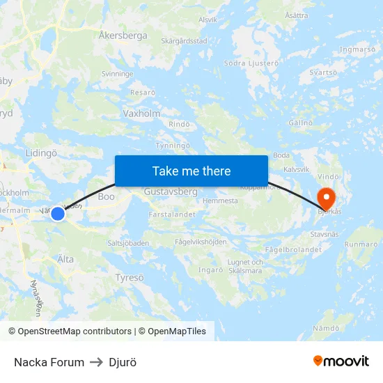 Nacka Forum to Djurö map