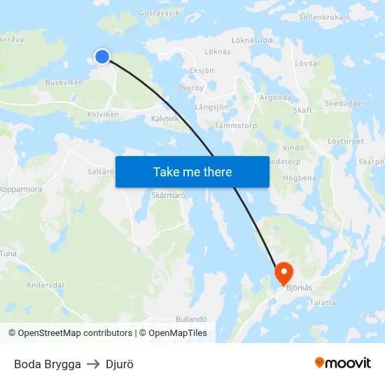 Boda Brygga to Djurö map