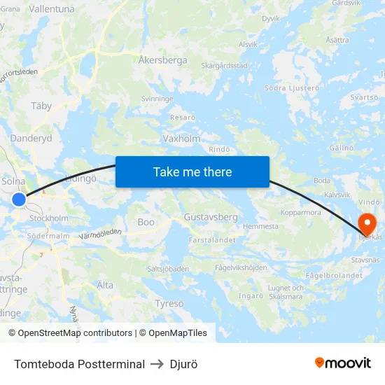 Tomteboda Postterminal to Djurö map
