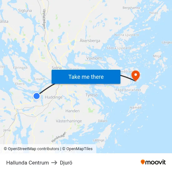 Hallunda Centrum to Djurö map