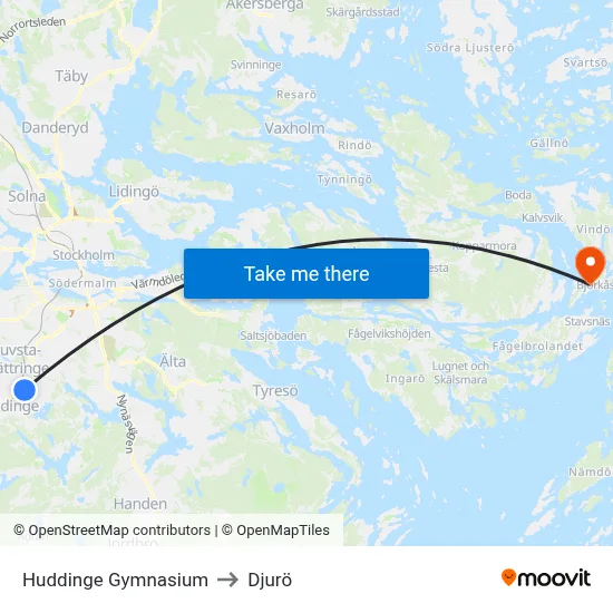 Huddinge Gymnasium to Djurö map