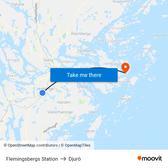 Flemingsbergs Station to Djurö map