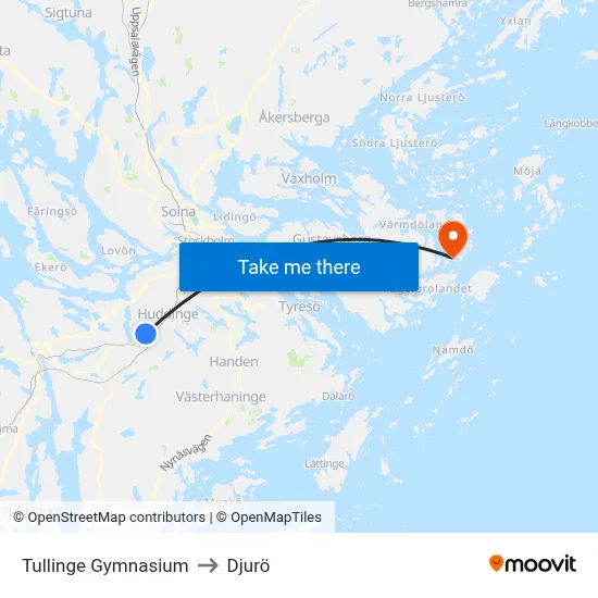 Tullinge Gymnasium to Djurö map