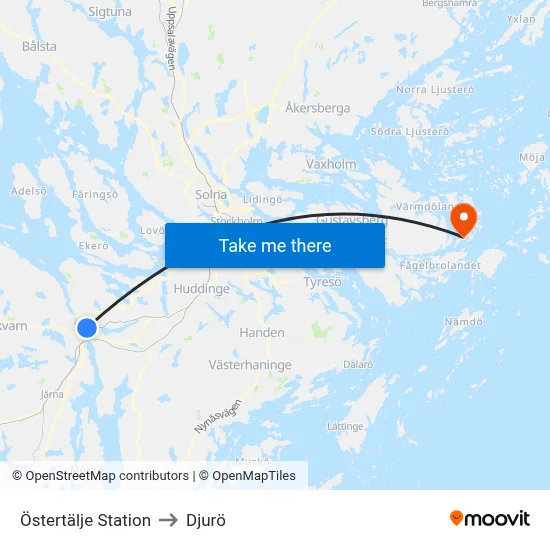 Östertälje Station to Djurö map