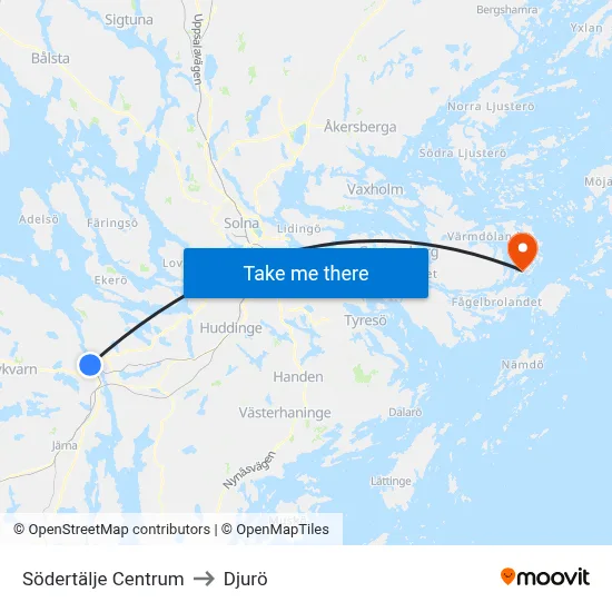Södertälje Centrum to Djurö map