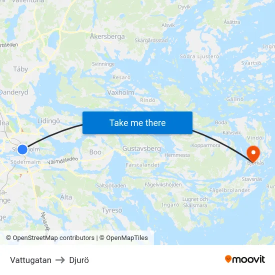 Vattugatan to Djurö map