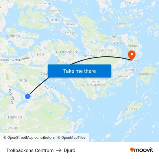 Trollbäckens Centrum to Djurö map