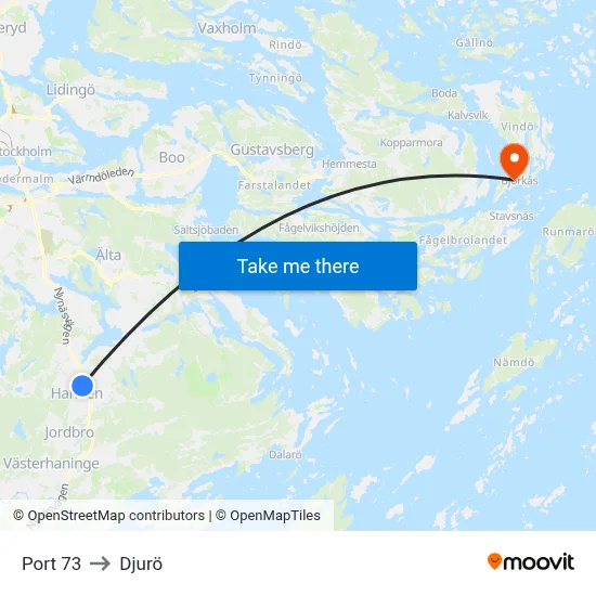 Port 73 to Djurö map