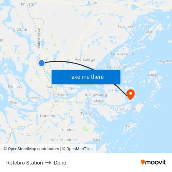 Rotebro Station to Djurö map