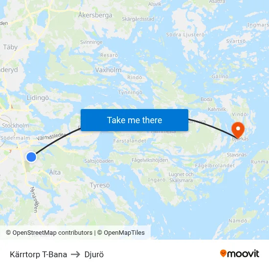 Kärrtorp T-Bana to Djurö map