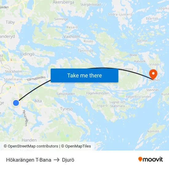 Hökarängen T-Bana to Djurö map