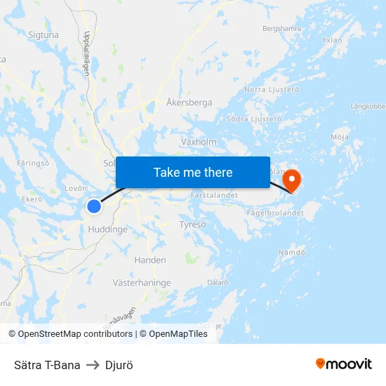 Sätra T-Bana to Djurö map