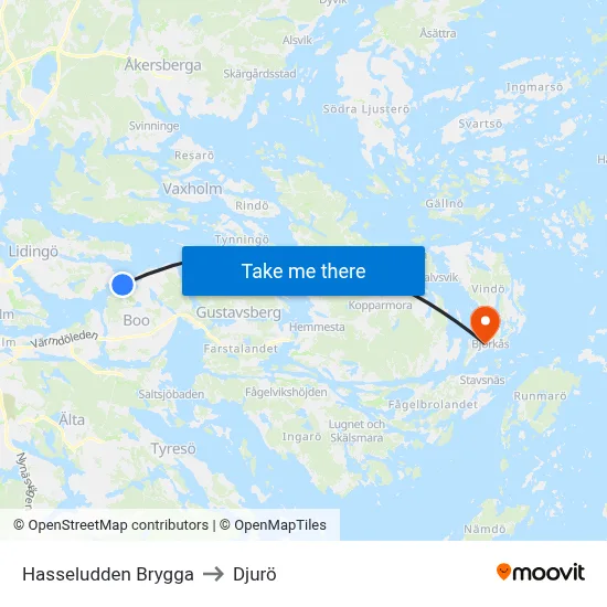 Hasseludden Brygga to Djurö map