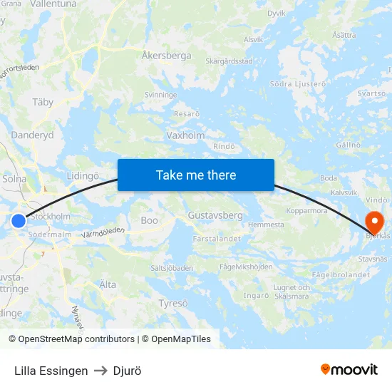 Lilla Essingen to Djurö map