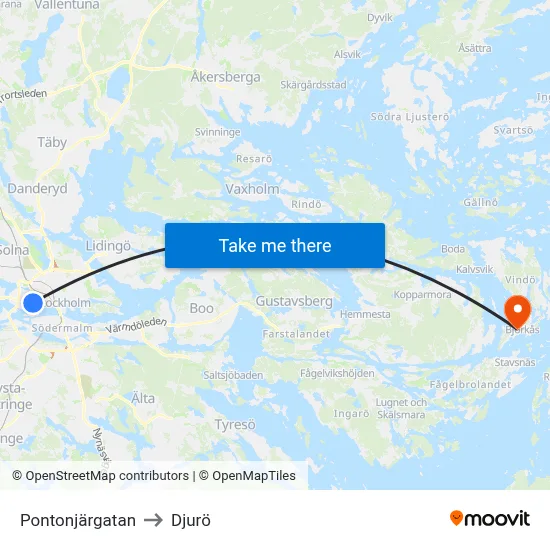 Pontonjärgatan to Djurö map