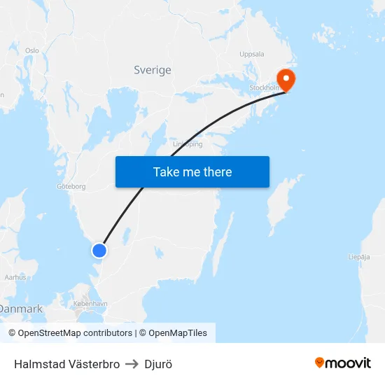 Halmstad Västerbro to Djurö map