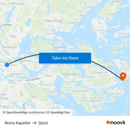 Norra Kapellet to Djurö map