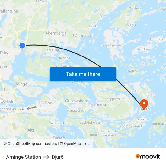 Arninge Station to Djurö map