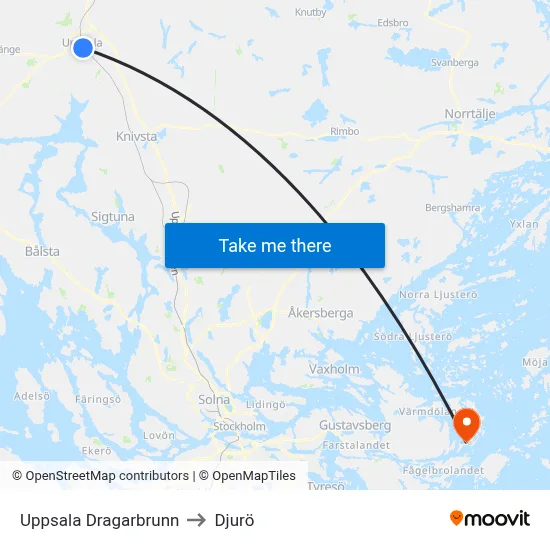 Uppsala Dragarbrunn to Djurö map
