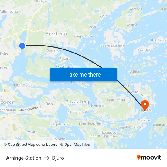 Arninge Station to Djurö map