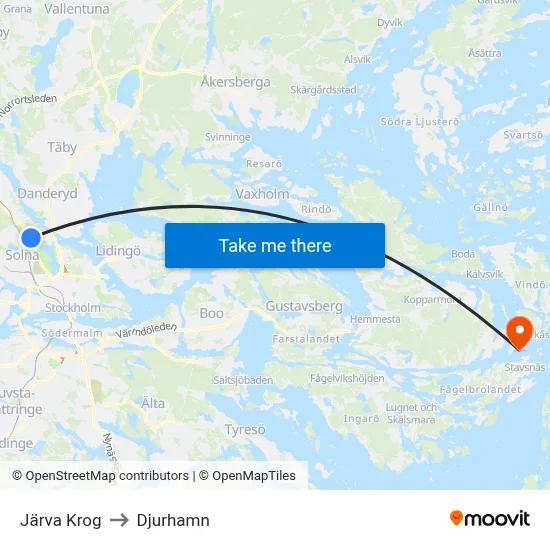 Järva Krog to Djurhamn map