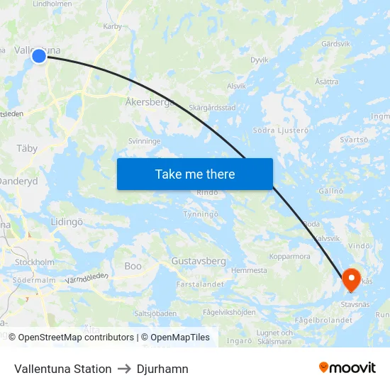 Vallentuna Station to Djurhamn map