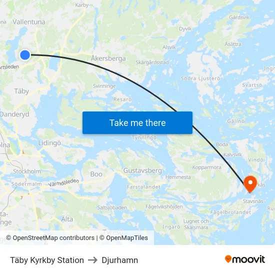 Täby Kyrkby Station to Djurhamn map
