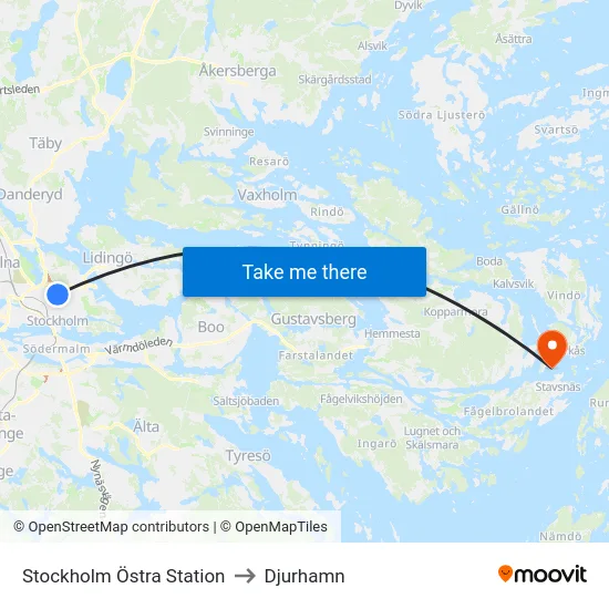 Stockholm Östra Station to Djurhamn map