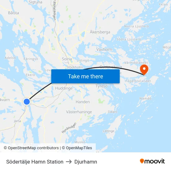 Södertälje Hamn Station to Djurhamn map