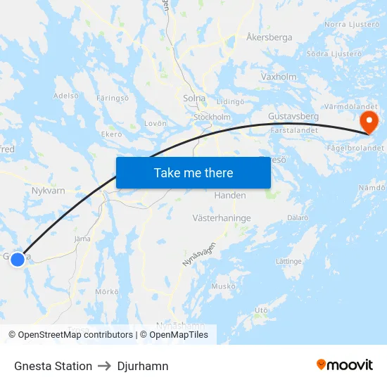 Gnesta Station to Djurhamn map