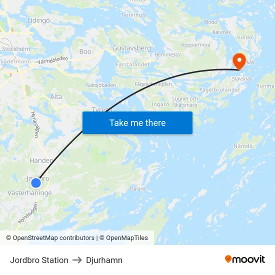 Jordbro Station to Djurhamn map