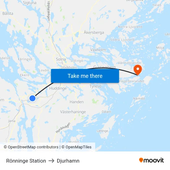 Rönninge Station to Djurhamn map
