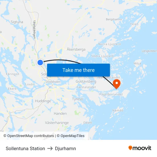 Sollentuna Station to Djurhamn map
